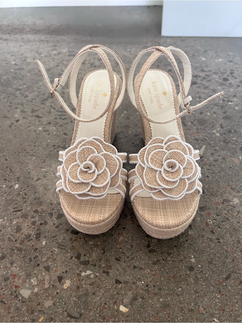 kate spade Natural Cream Floral Espadrille Wedge Sandals